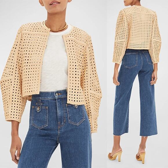 Veronica Beard Jackets & Blazers - NEW Veronica Beard Fio Woven Leather Puff Sleeve Eyelet Jacket Brown Size: M